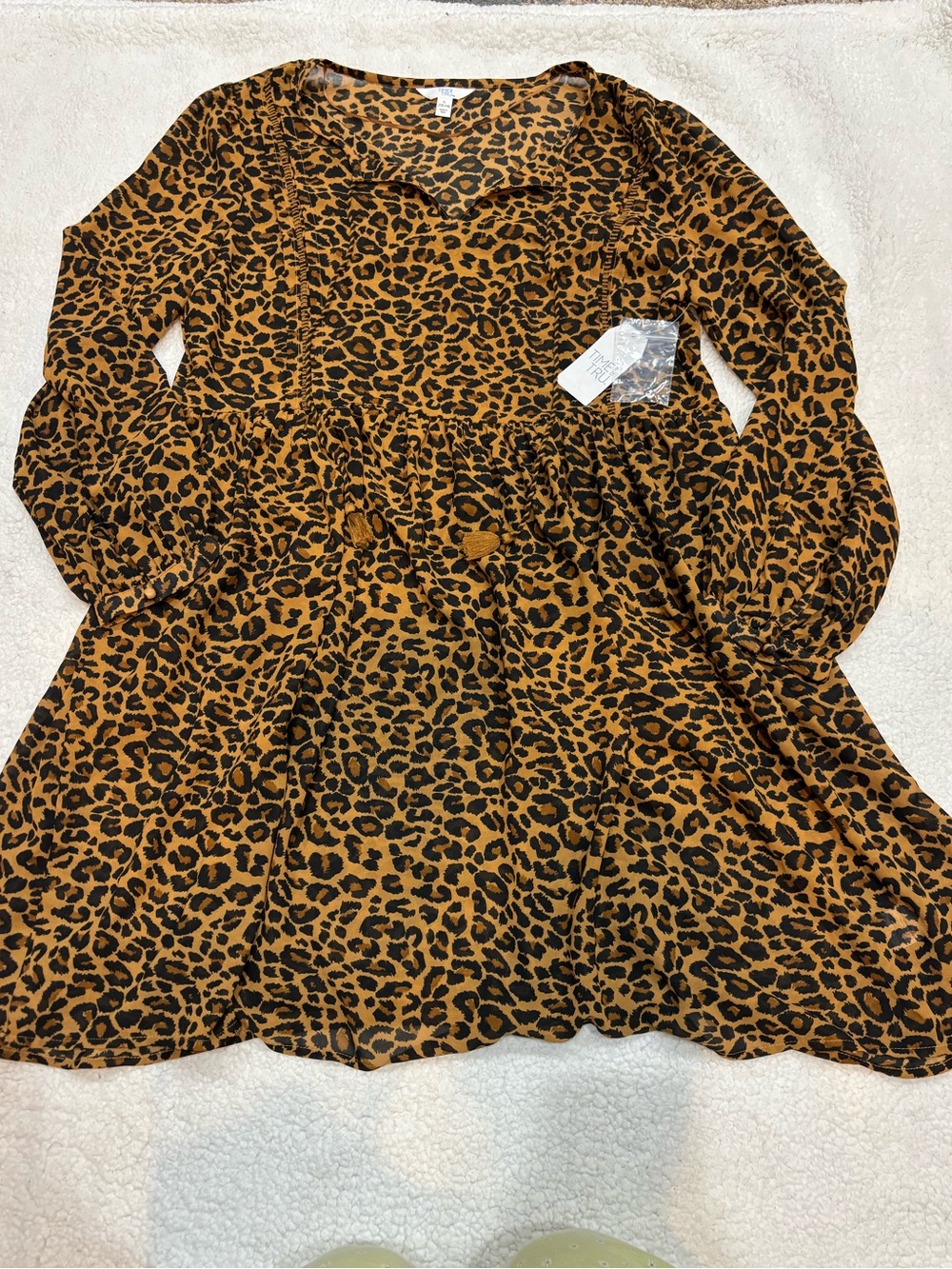 NWT Time and Tru Leopard Print Babydoll Dress - Brown & Black Large